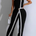 Daily Buttons Contrast Strapless Regular Jumpsuits