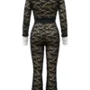 Black Sexy Lace Buckle See-through Contrast Turndown Collar Skinny Jumpsuits