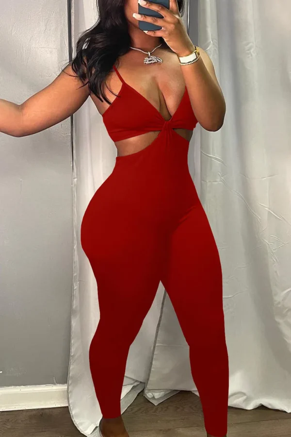 Sexy Hollowed Out Spaghetti Strap Regular Jumpsuit
