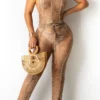 Sexy Hollow Out See-Through O Neck Regular Jumpsuits
