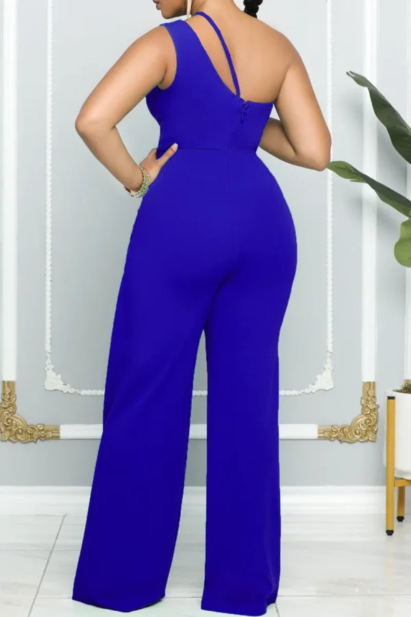 Casual Backless Oblique Collar Regular Jumpsuits