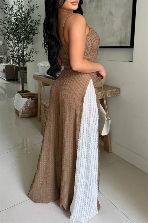 Casual Backless Contrast Spaghetti Strap Regular Jumpsuits