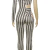 Khaki Casual Stripe Hollow Out Asymmetrical Collar Skinny Jumpsuits