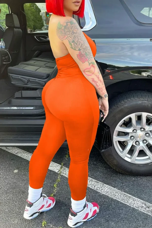 Casual Zipper Halter Skinny Jumpsuits