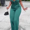 Sweet Buttons V Neck Regular Jumpsuits