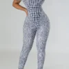 Black Casual Zipper O Neck Skinny Jumpsuits