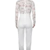 Casual Lace See-through With Belt Zipper V Neck Regular Jumpsuits