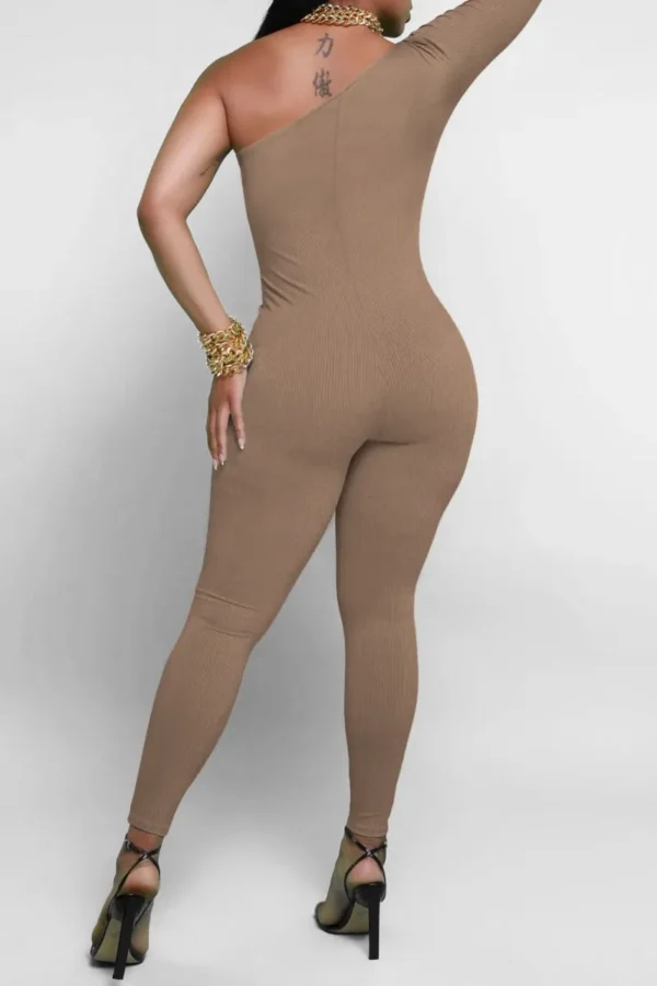 Casual Backless Oblique Collar Skinny Jumpsuit