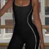 Casual Backless Contrast U Neck Skinny Jumpsuit