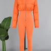 Casual Zipper Collar Skinny Jumpsuits
