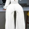 Deep V Neck Lantern Sleeve Ruched Formal Party Loose Wide Leg Jumpsuit