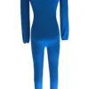Blue Casual Hollow Out Ruched Asymmetrical Collar Regular Jumpsuits