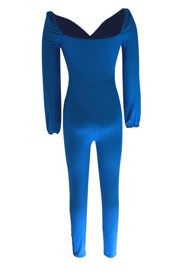 Blue Casual Hollow Out Ruched Asymmetrical Collar Regular Jumpsuits