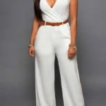 Casual Jumpsuit With Belt V Neck Straight (Contain The Belt)