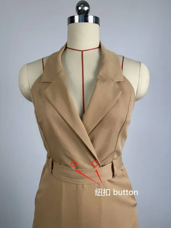 Sweet Buttons V Neck Regular Jumpsuits