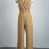 Sweet Buttons V Neck Regular Jumpsuits