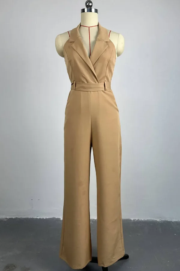 Sweet Buttons V Neck Regular Jumpsuits