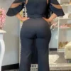 Fashion Casual See-through Half Turtleneck Regular Jumpsuits