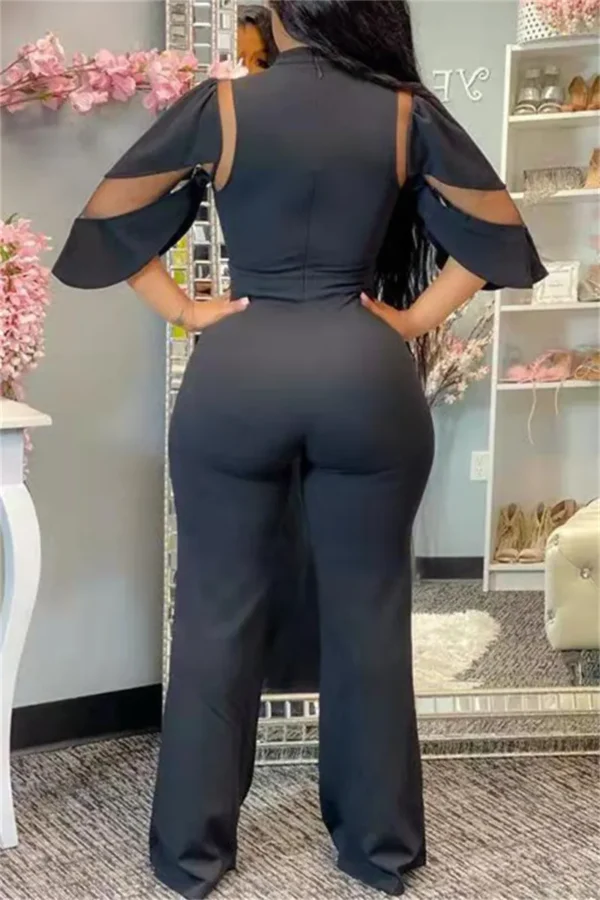 Fashion Casual See-through Half Turtleneck Regular Jumpsuits