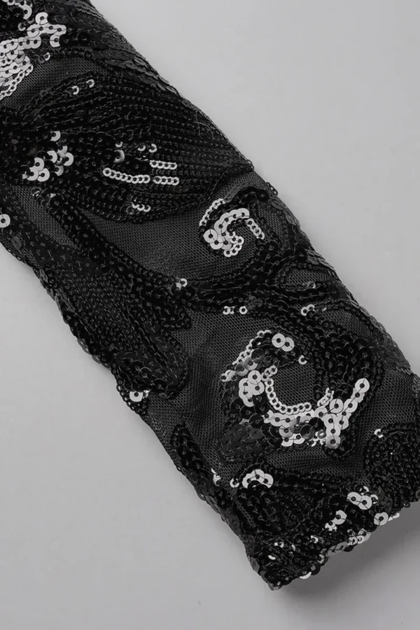 Black Sexy Hollowed Out Sequins See-through V Neck Skinny Jumpsuit