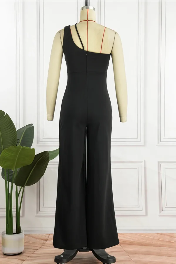 Casual Backless Oblique Collar Regular Jumpsuits