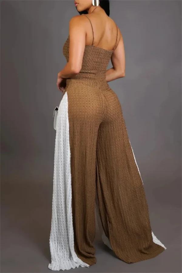 Casual Backless Contrast Spaghetti Strap Regular Jumpsuits