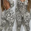 Sexy Leopard Backless U Neck Skinny Jumpsuit