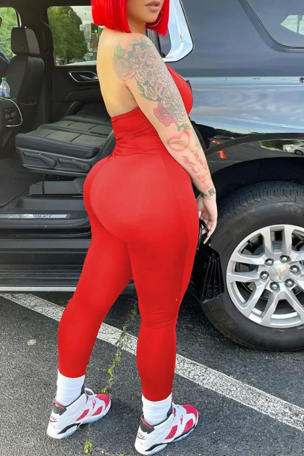 Casual Zipper Halter Skinny Jumpsuits