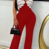 Casual Backless Zipper Asymmetrical Collar Regular Jumpsuit