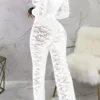 Black Sexy Lace Buckle See-through Contrast Turndown Collar Skinny Jumpsuits