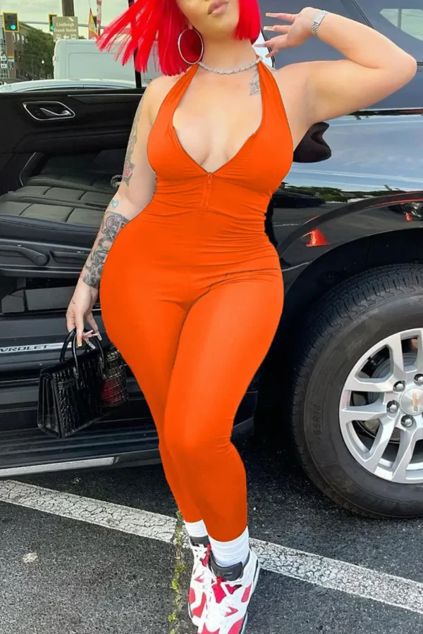Casual Zipper Halter Skinny Jumpsuits
