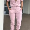 Casual Pocket Buckle Turndown Collar Long Sleeve Vacation Jumpsuits