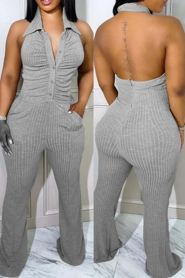 Sexy Casual Backless Halter Skinny Jumpsuits