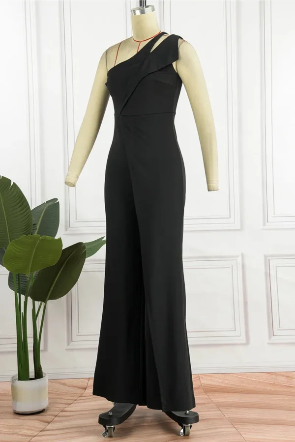 Casual Backless Oblique Collar Regular Jumpsuits