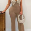 Casual Backless Zipper Asymmetrical Collar Regular Jumpsuit