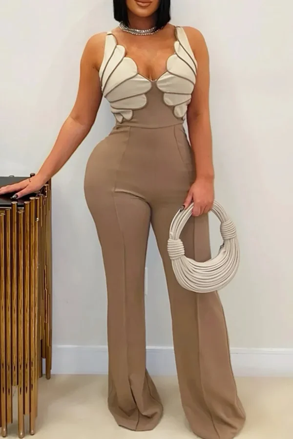 Casual Backless Zipper Asymmetrical Collar Regular Jumpsuit