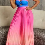 Gradient Hollow Out Backless Pleated Strapless Loose Jumpsuits