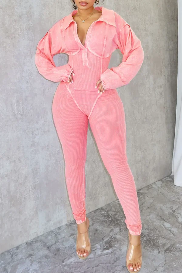 Casual Backless Hot Drill Oblique Collar Regular Jumpsuits