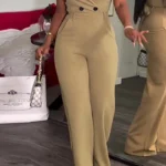 Sweet Buttons V Neck Regular Jumpsuits