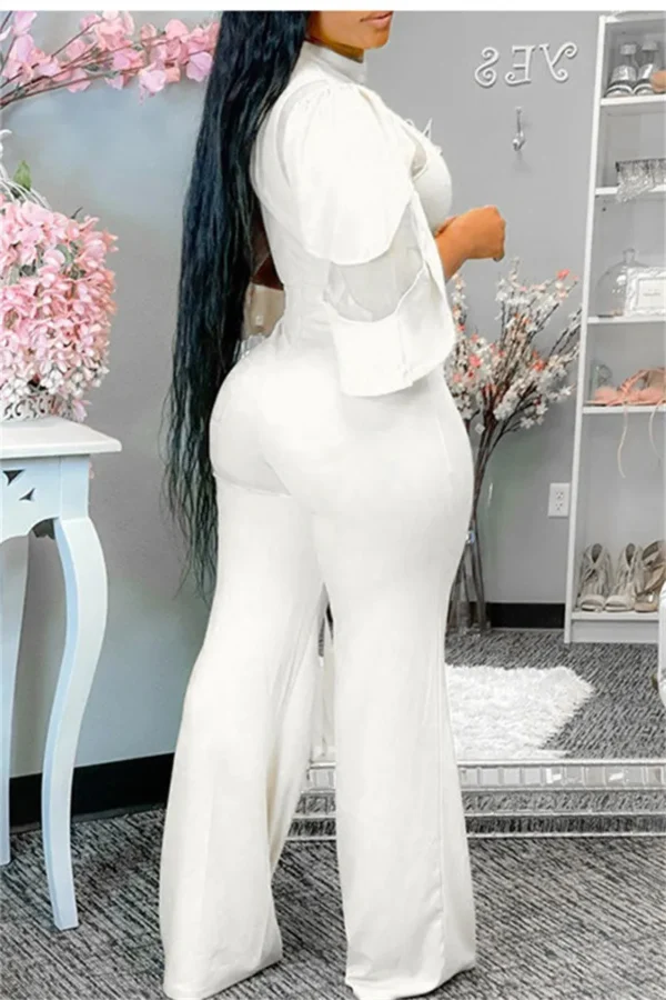 Fashion Casual See-through Half Turtleneck Regular Jumpsuits