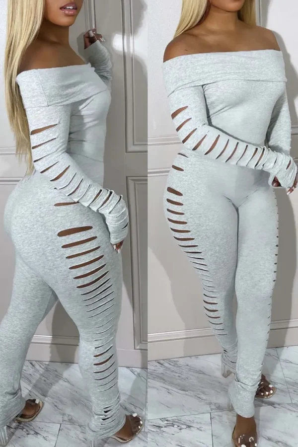 Casual Hollow Out Backless Off Shoulder Skinny Jumpsuits