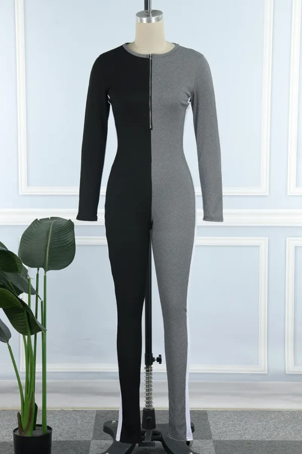 Black Casual Basic O Neck Skinny Jumpsuits