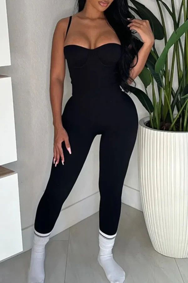 Black Casual Backless Spaghetti Strap Skinny Jumpsuit