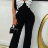 Casual Backless Zipper Asymmetrical Collar Regular Jumpsuit