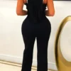 Casual Backless Zipper Asymmetrical Collar Regular Jumpsuit