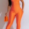 Street Oblique Collar Skinny Jumpsuits