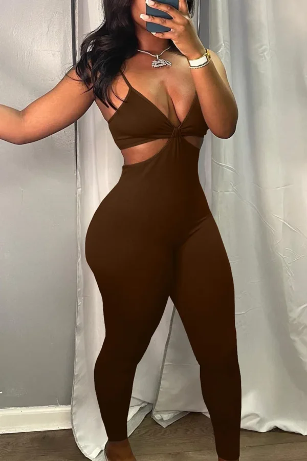 Sexy Hollowed Out Spaghetti Strap Regular Jumpsuit