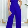 Casual Backless Oblique Collar Regular Jumpsuits