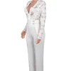 Casual Lace See-through With Belt Zipper V Neck Regular Jumpsuits