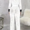 Black Sexy Lace Buckle See-through Contrast Turndown Collar Skinny Jumpsuits